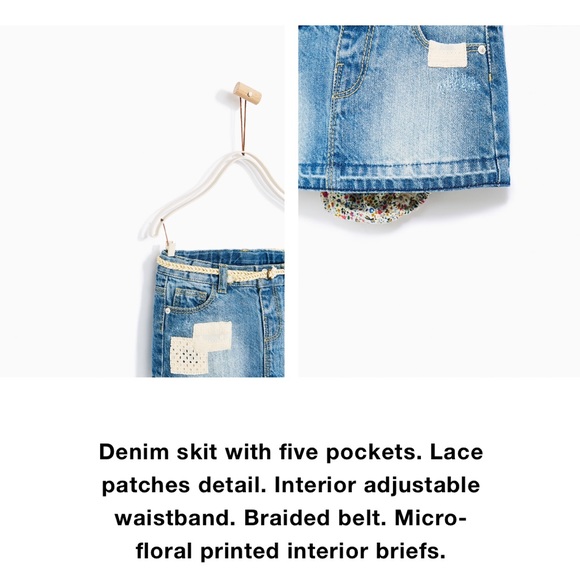 Zara kids denim skirt with briefs and lace patches - Picture 3 of 5